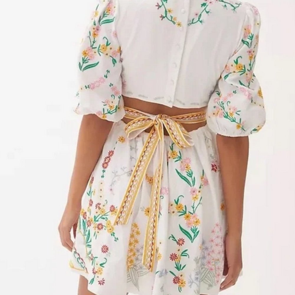 Anthropologie Deep-V Floral Embroidered Mini Dress Size 2XL White - Picture 10 of 13
